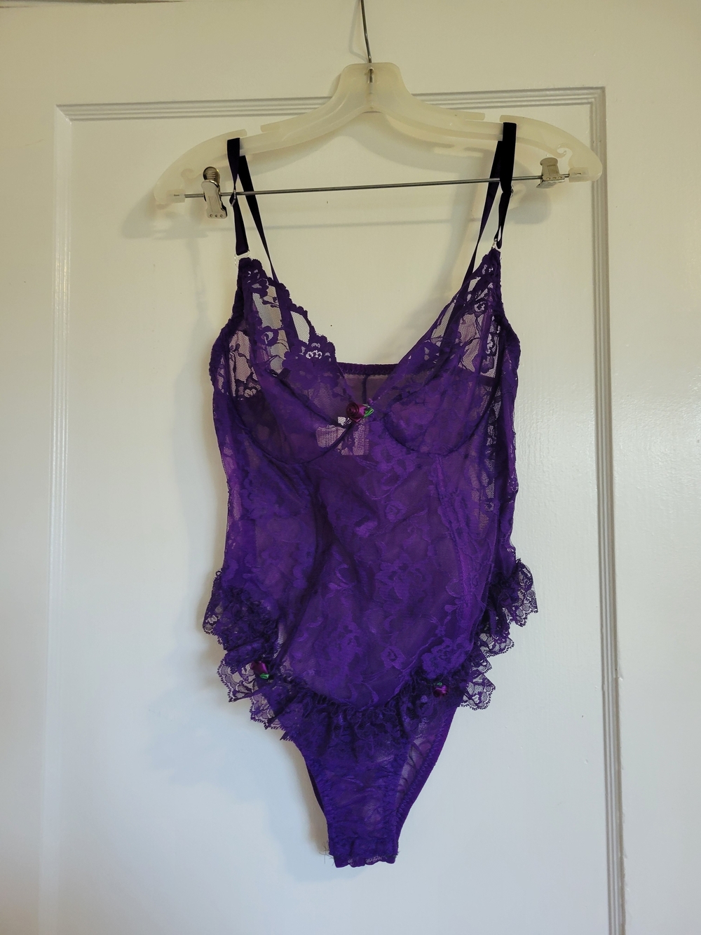 Women's Intimate Attitudes Purple Lace Bodysuit Lingerie with fringe Size 1X